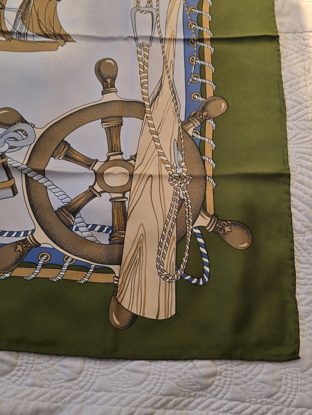 100% Silk Nautical Theme Sailing Ship Scarf. - Picture 7 of 10